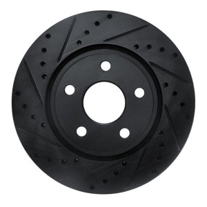Dodge Durango Brake Rotor (1) - Front Left - R1 Concepts - Drilled & Slotted - Black - `11-`22